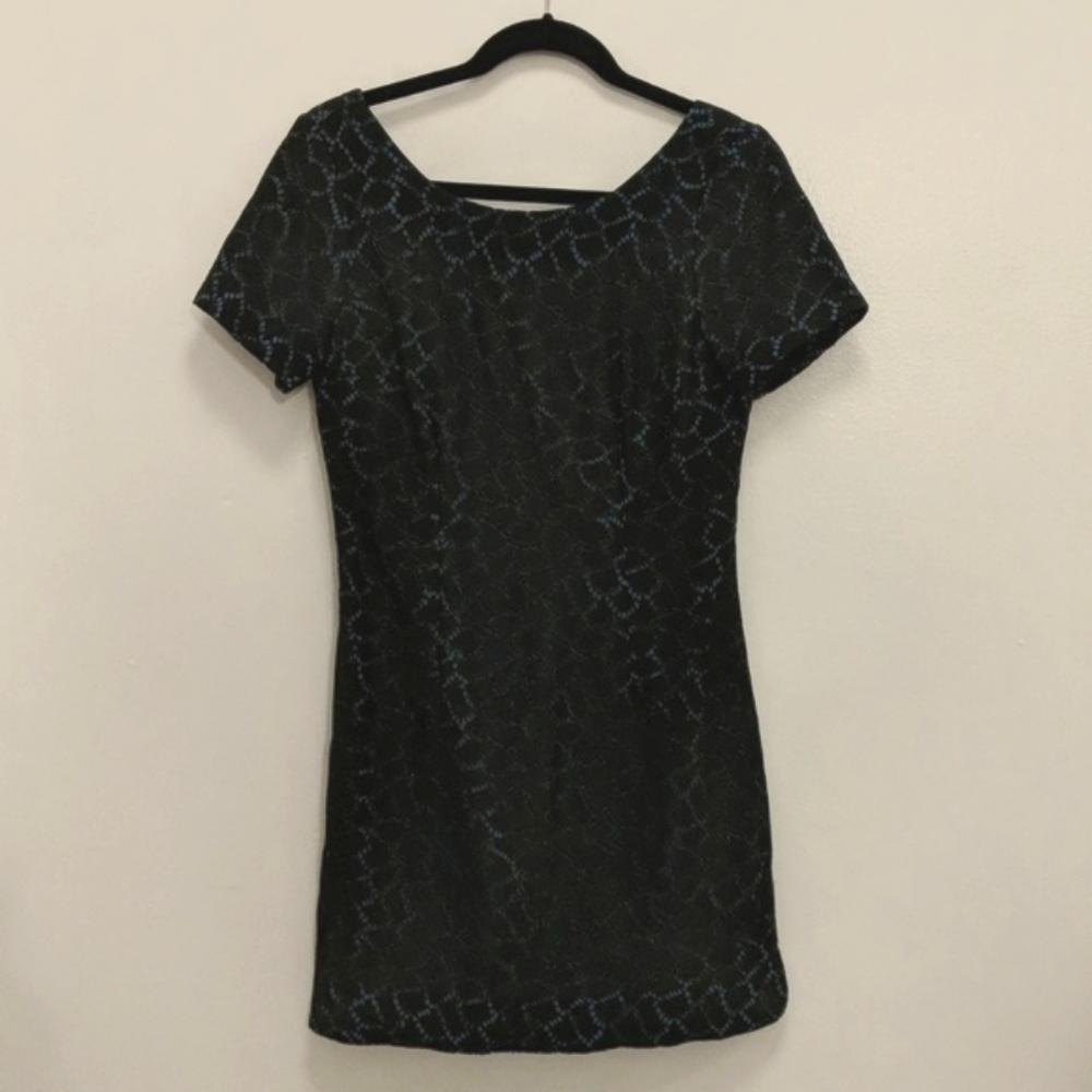 Black dress with blue base and gold outlines
